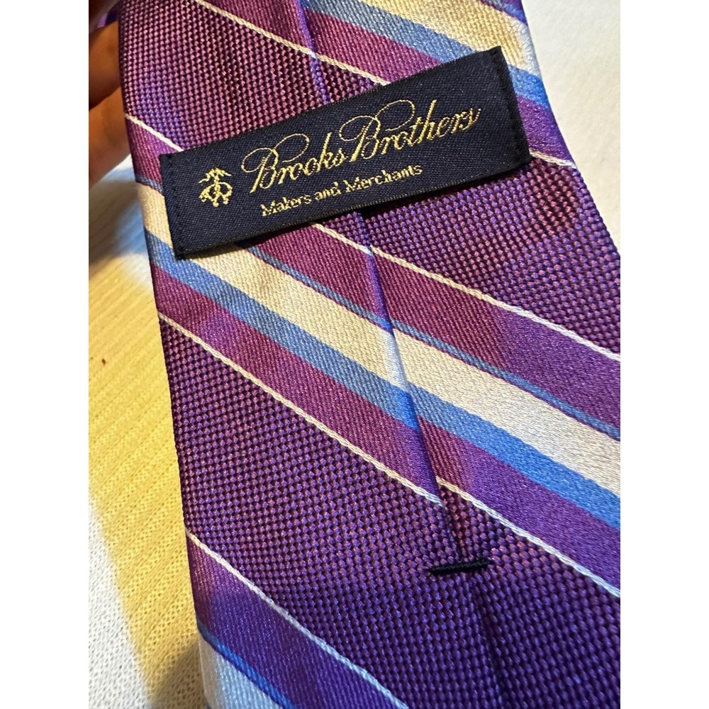 Brooks‎ Brothers Silk Stripe Necktie Men's Purple Blue White Formal Business